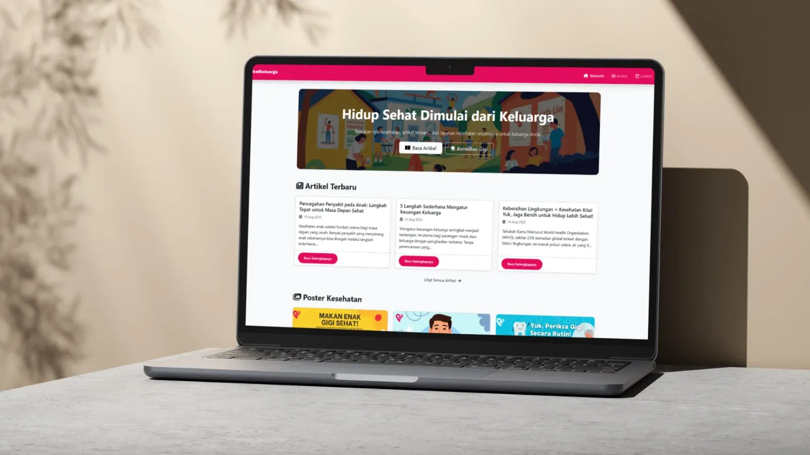 Tampilan proyek Aplikasi Web SehatKeluarga